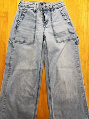 Project Indigo Womens 0 Light Wash Carpenter Jeans Wide Leg Utility Pockets